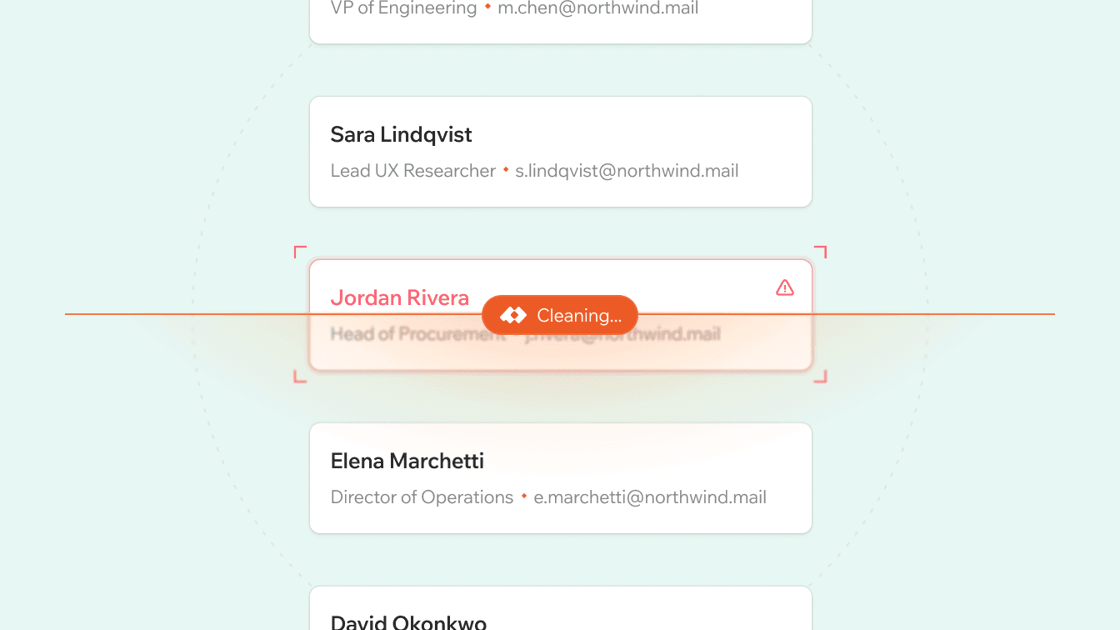 A list of Salesforce contact records with one being cleaned in place