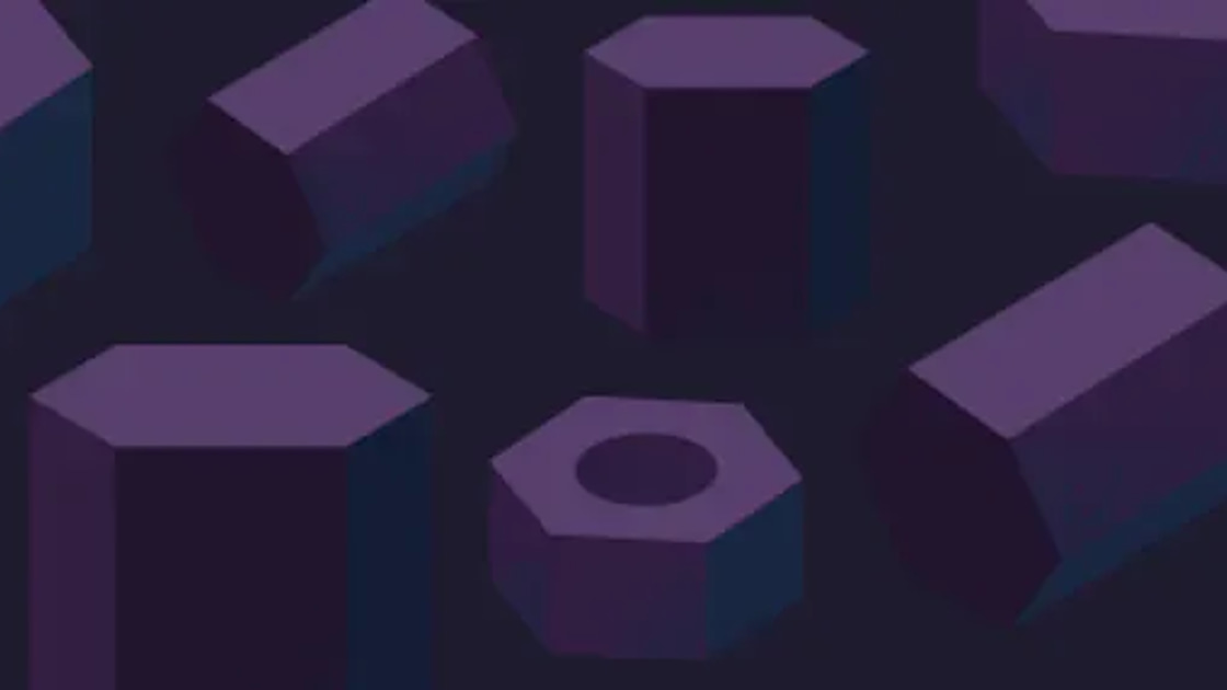 Abstract illustration of dark purple hexagonal blocks and washers on a dark background
