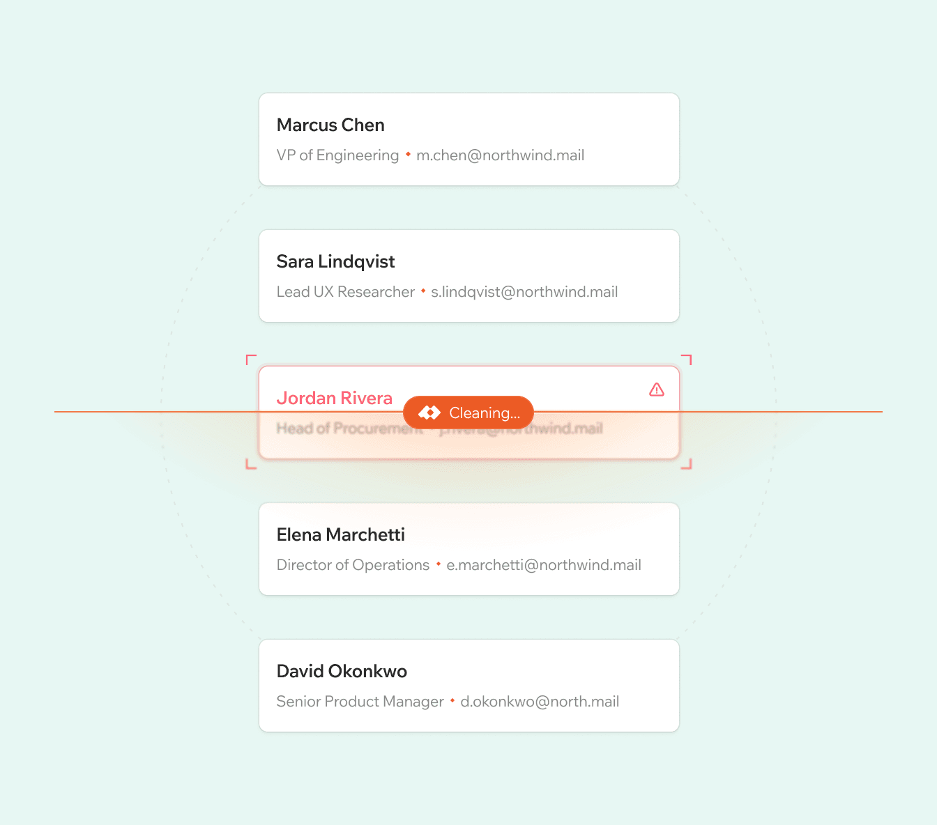 A list of Salesforce contact records with one being cleaned in place