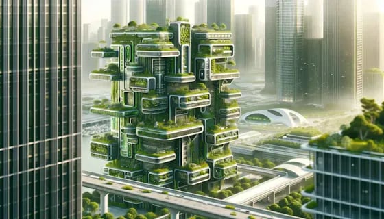 Illustration of a green, LEED-certified building representing USGBC's sustainable construction mission