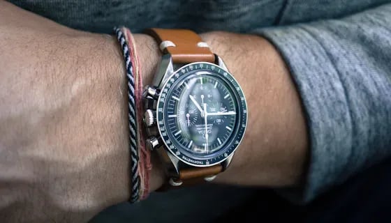 Close-up of a luxury chronograph watch worn on a wrist