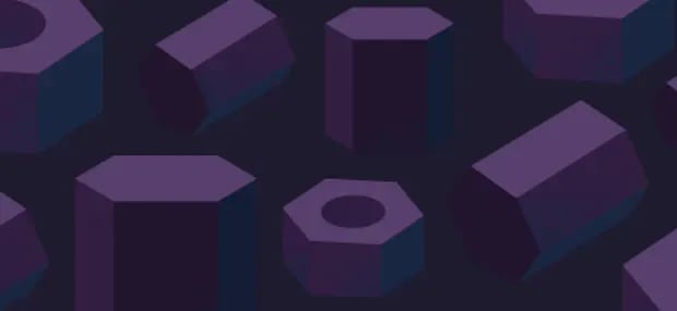 Abstract illustration of dark purple hexagonal blocks and washers on a dark background