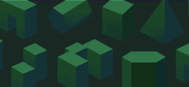 Stacked green 3D geometric blocks illustrating the layers of a technology stack.