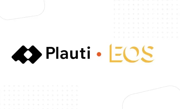 Plauti and EOS Partners logos paired on a dark announcement graphic