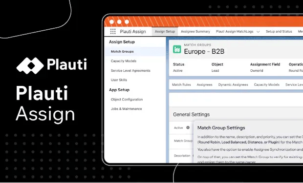 Salesforce admin screen showing routing groups and assignee status for a large team